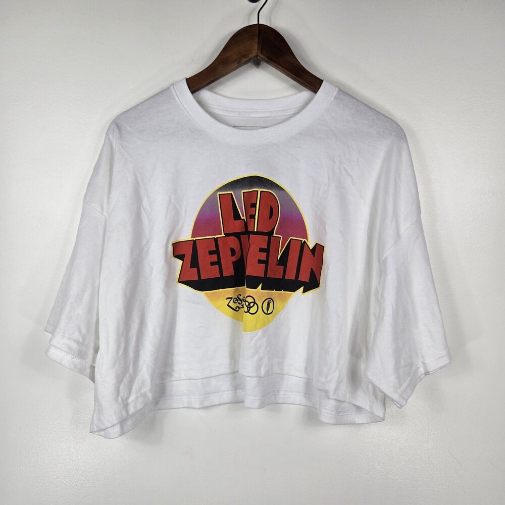 Led Zeppelin Women's‎ Size XXL White Short Sleeve Crop T Shirt